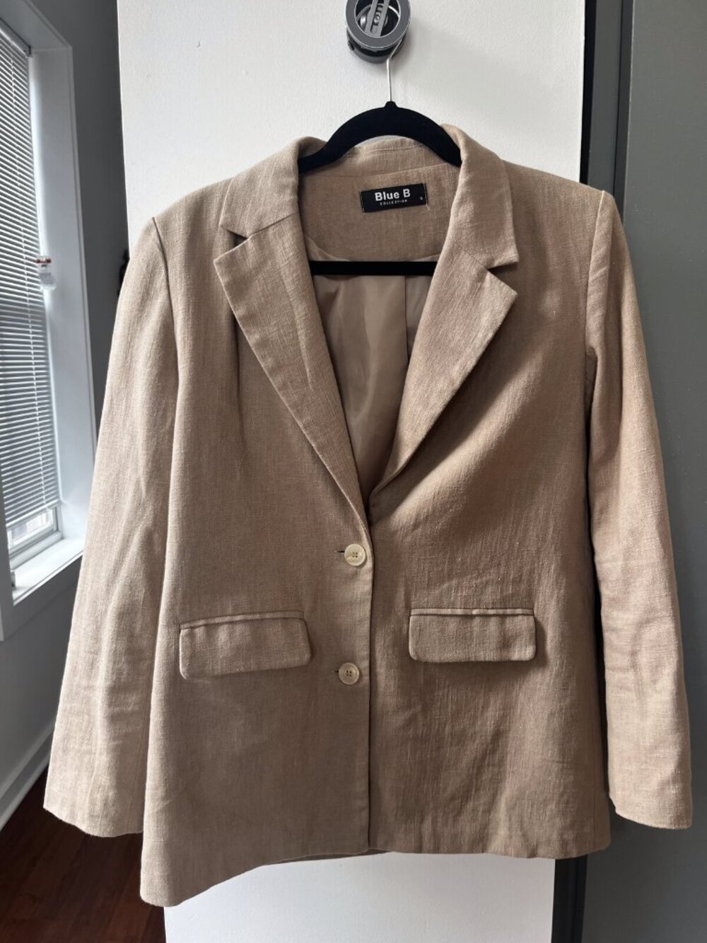 Blue B Collection Tan Linen Blend Relaxed Blazer Notch Lapel Coastal S